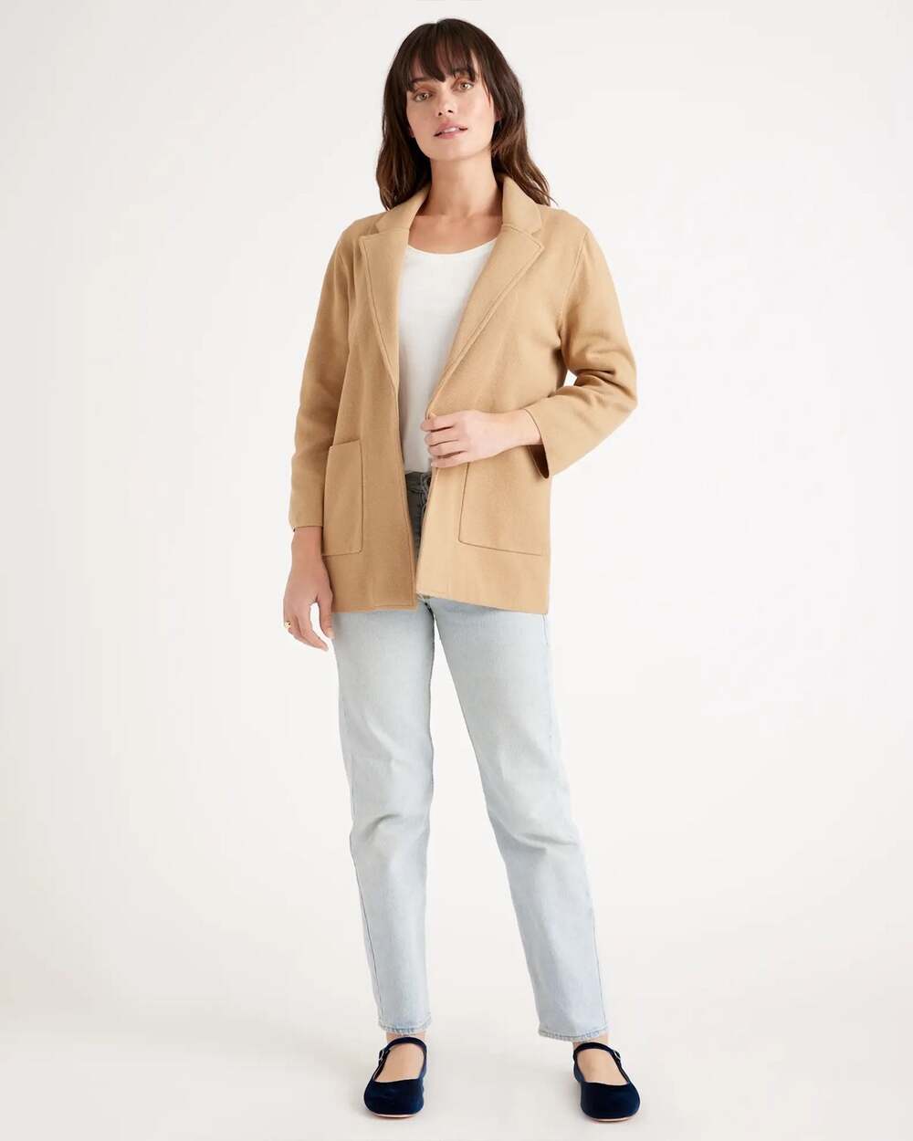 Quince 100% Organic Cotton Knit Blazer in Camel Size S - Picture 2 of 6